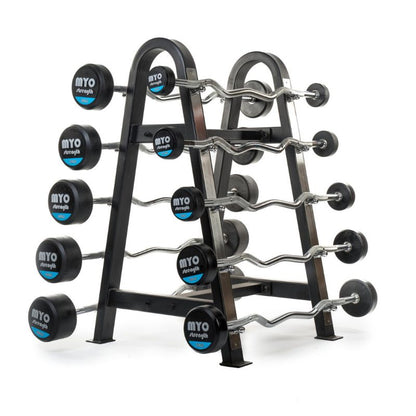 MYO Strength Urethane Barbell With PU End Caps 10KG - 50KG Straight (10 Bar Set)